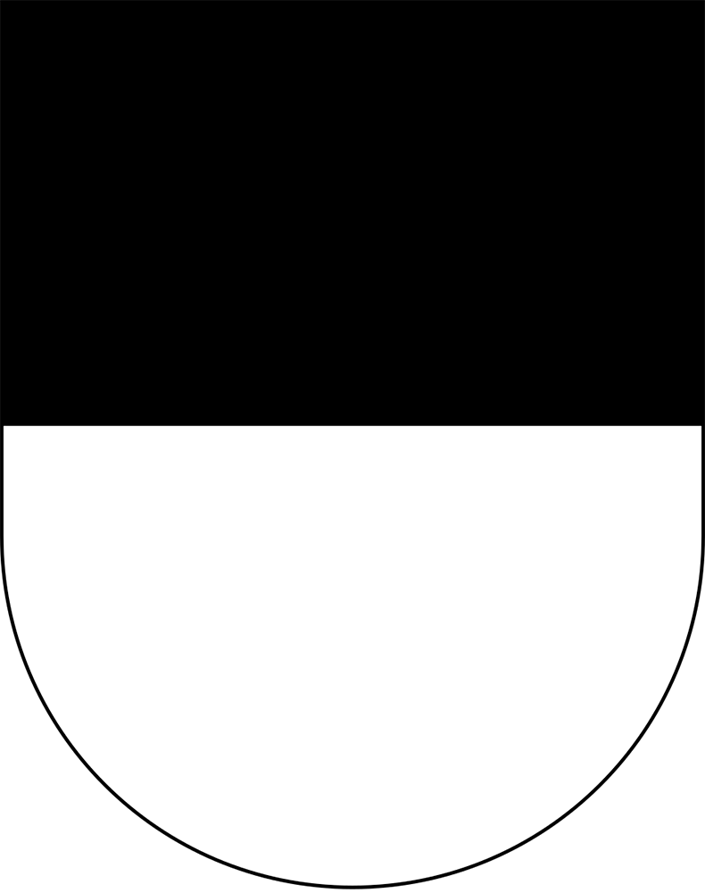 Schwarzes Quadrat über einem weißen Halbkreis, das ein kühnes geometrisches Muster ergibt.