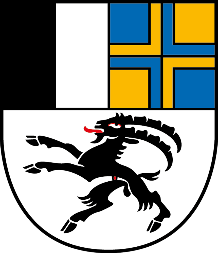 Wappen von Graubünden: unten schwarzer Steinbock, oben weiss-gelbes Kreuz.