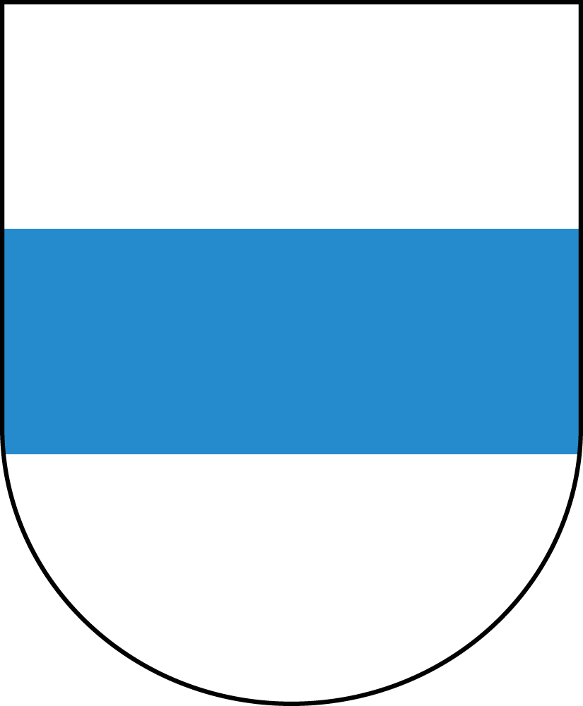 Schildförmiges Emblem, inspiriert von Zug: weiß-blau-weißer Querstreifen, modernes Aussehen.