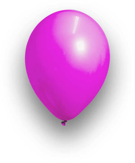Ein glänzender rosa Ballon schwebt vor einem weißen Hintergrund mit einem schwachen Schatten darunter.